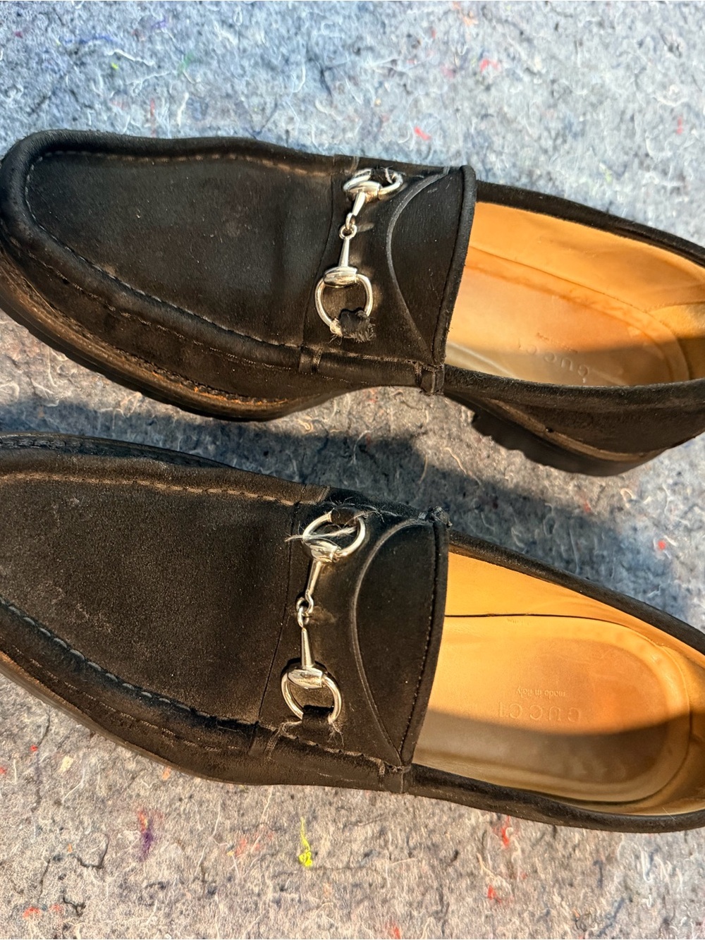 Gucci Black Suede Horsebit Loafers Size 8 Made in Italy 110765 - Picture 8 of 9